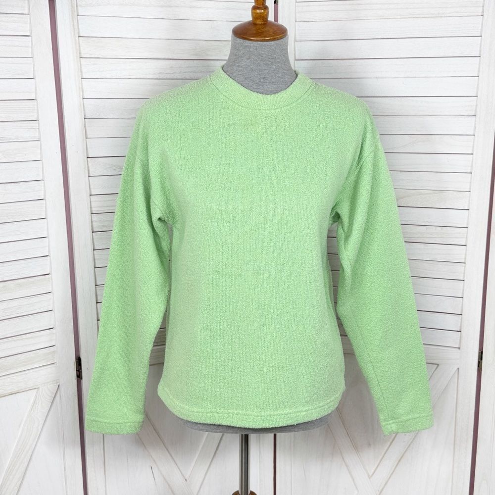 Exist Fleece Lined Terrycloth Knit Crew Neck Sweatshirt Lime‎ Green Small
